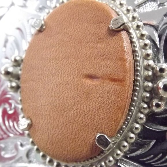 Southwestern Belt Buckle w/ Leather Insert (#2) - Picture 4 of 9